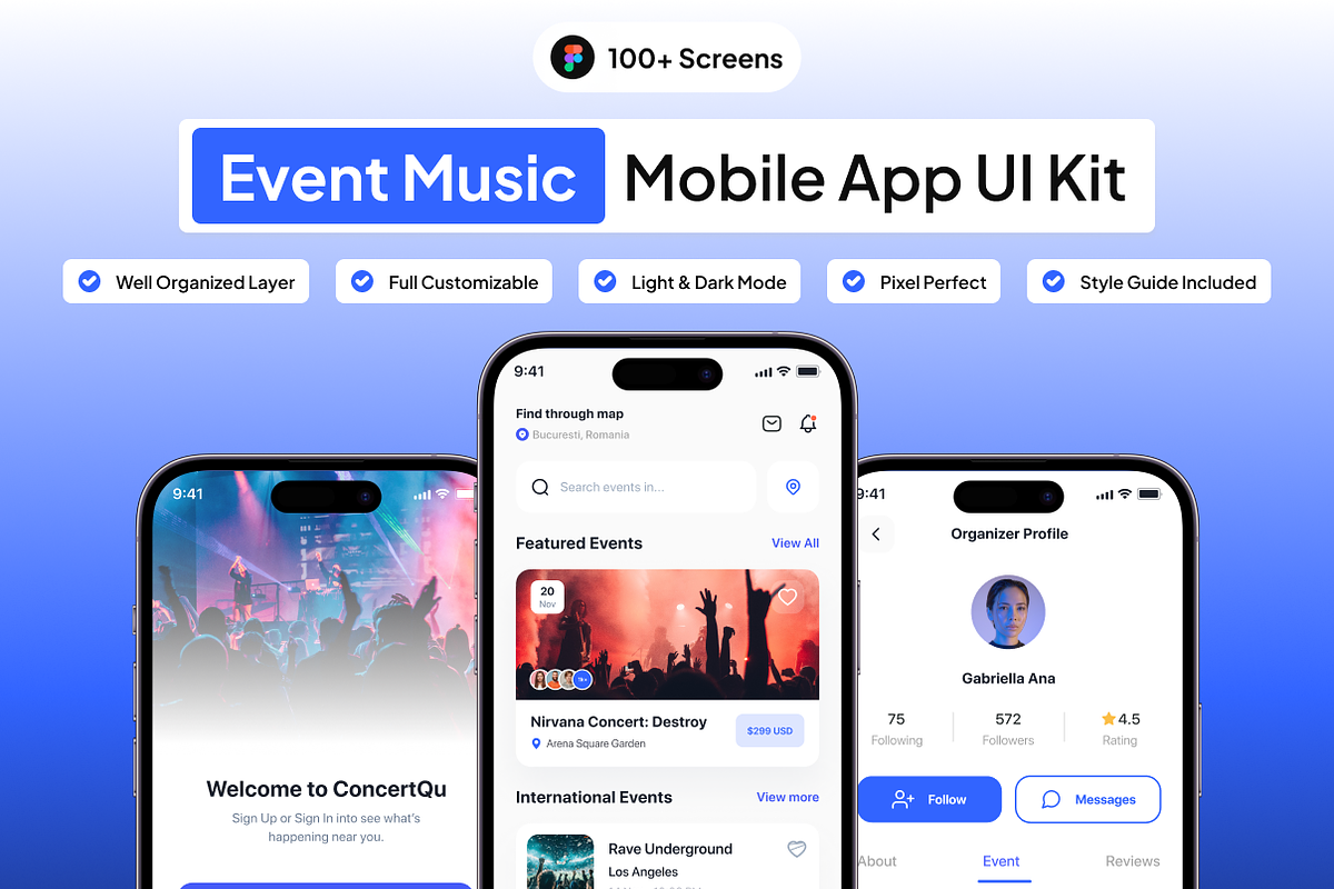 ConcertQu - Event Music App UI Kit, an UI Kit Template by Moni Studio (Photo 1 of 4)