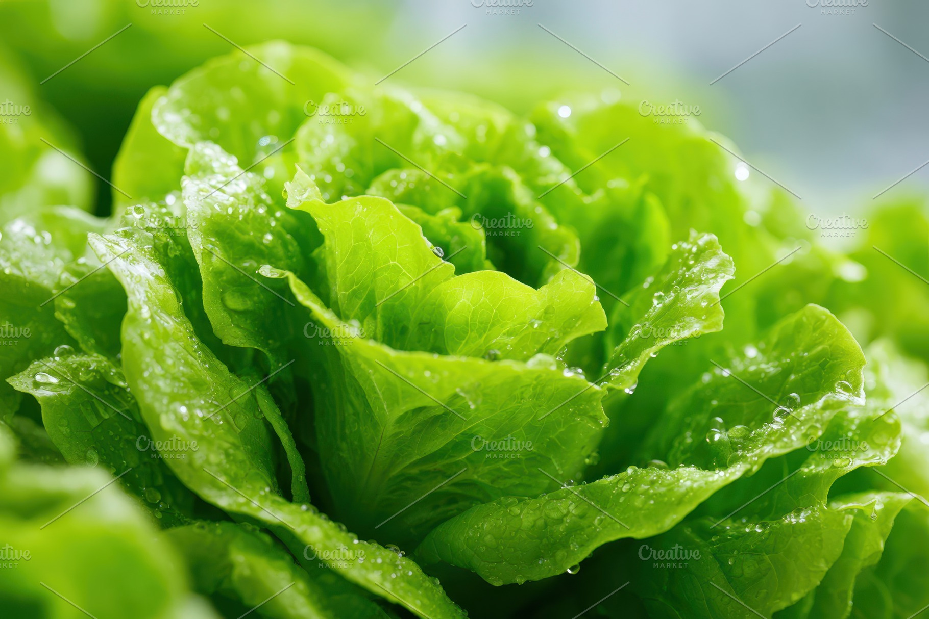 Fresh dewy lettuce close-up, a Food & Drink Photo by AlyaAnd