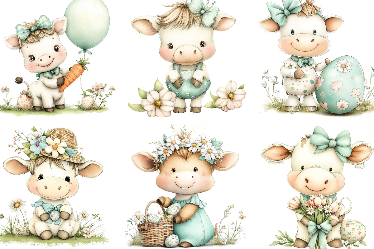 Whimsical Easter Cute Cow Clipart, an Illustration by Designking (Photo 4 of 5)