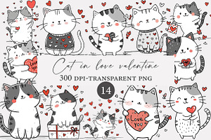 Cat in love valentine clipart, an Illustration by Designworld