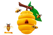 Honey, bees, beehive on tree branch, an Animal Illustration by Allevinatis Studio (Thumbnail 1 of 5)