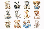 Watercolor Reading Plush Animals Cli, a Seasonal Illustration by Design Market (Thumbnail 2 of 3)