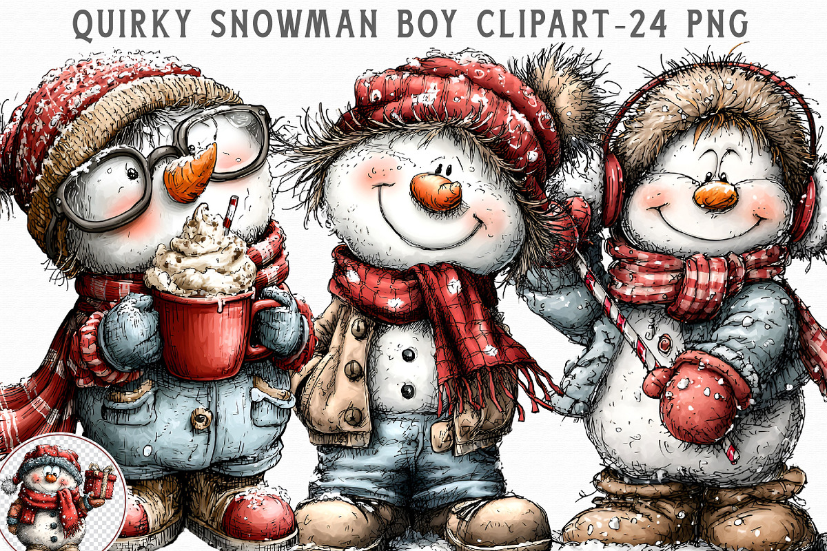 Quirky Snowman Boy Clipart, an Illustration by Libby Wishes (Photo 1 of 6)