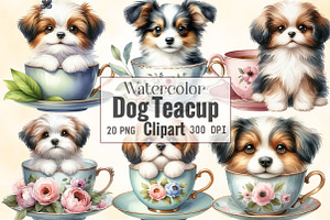 Watercolor Dog Teacup Clipart, an Illustration by CraftArtStudio