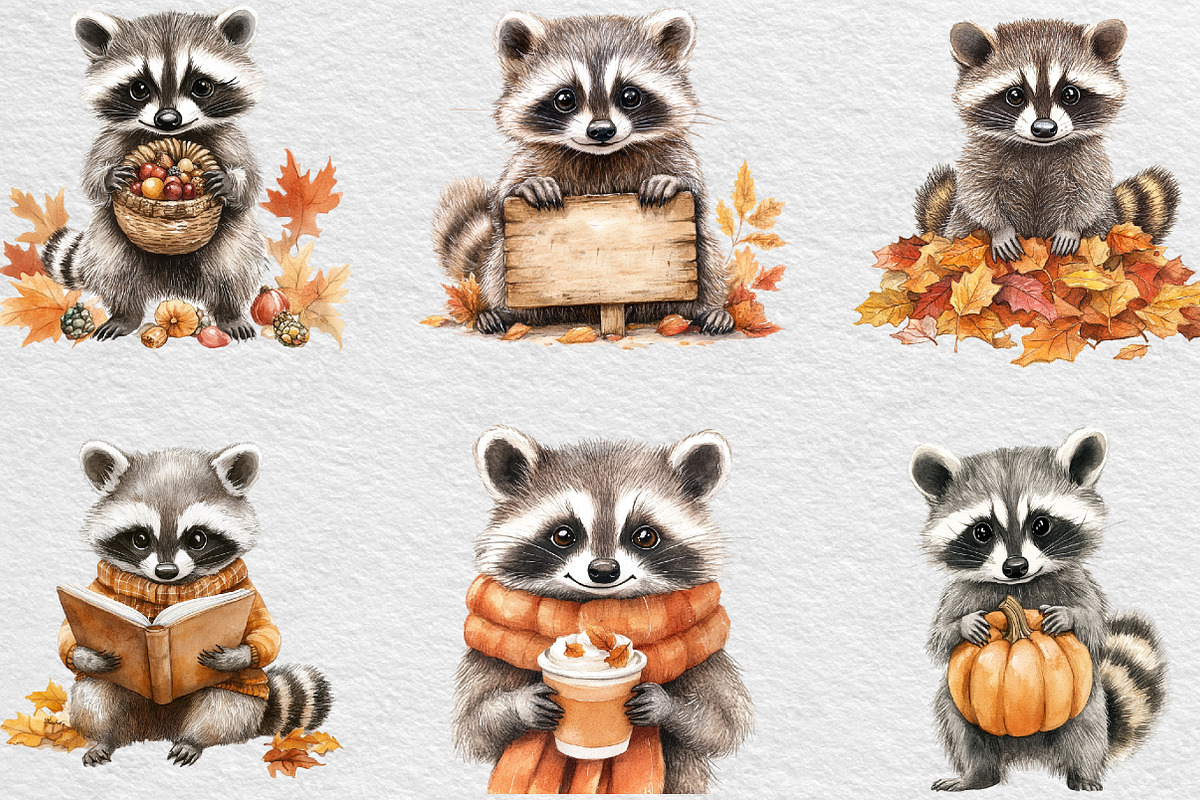 Autumn Raccoons Clipart, an Illustration by Black Bird Studio (Photo 4 of 6)