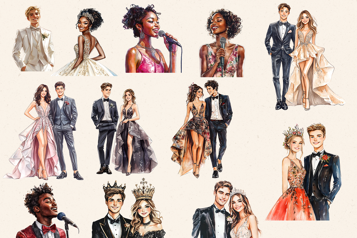 PROM TEENAGE STUDENTS CLIPART, a Person Illustration by Daring Digies (Photo 2 of 10)