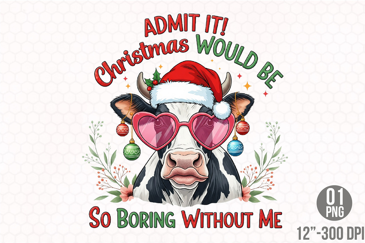 Vintage Christmas Farm Cow PNG, an Illustration by Designking (Photo 1 of 4)
