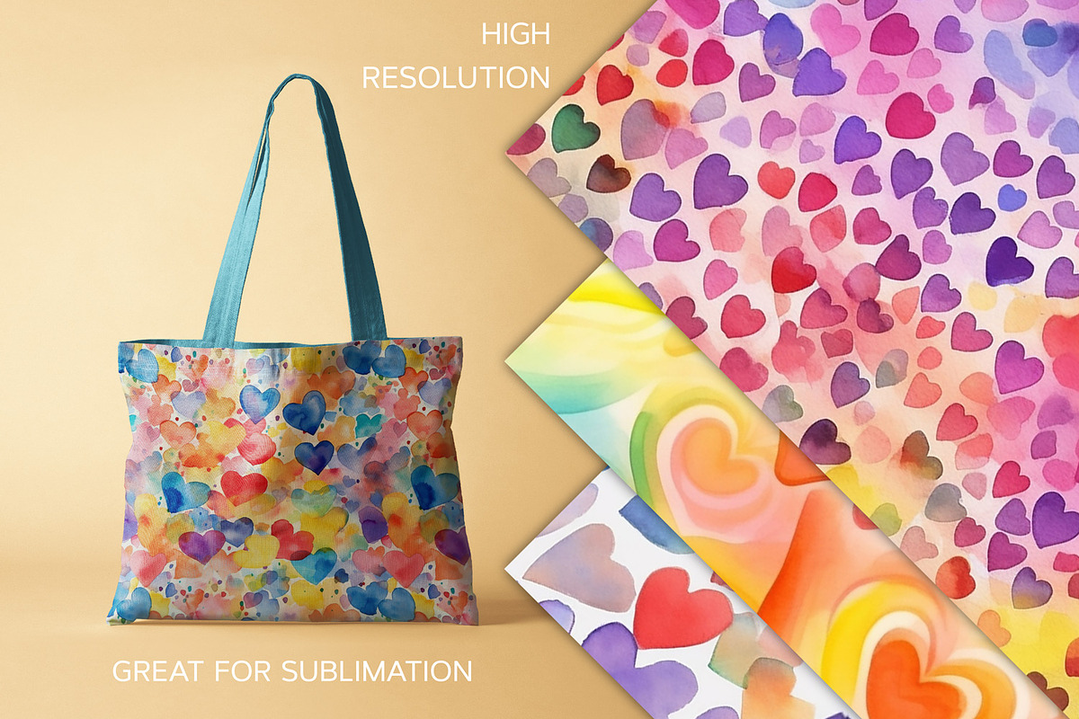 Watercolor Rainbow Hearts, a Pattern Graphic by Skritch Studio (Photo 3 of 8)