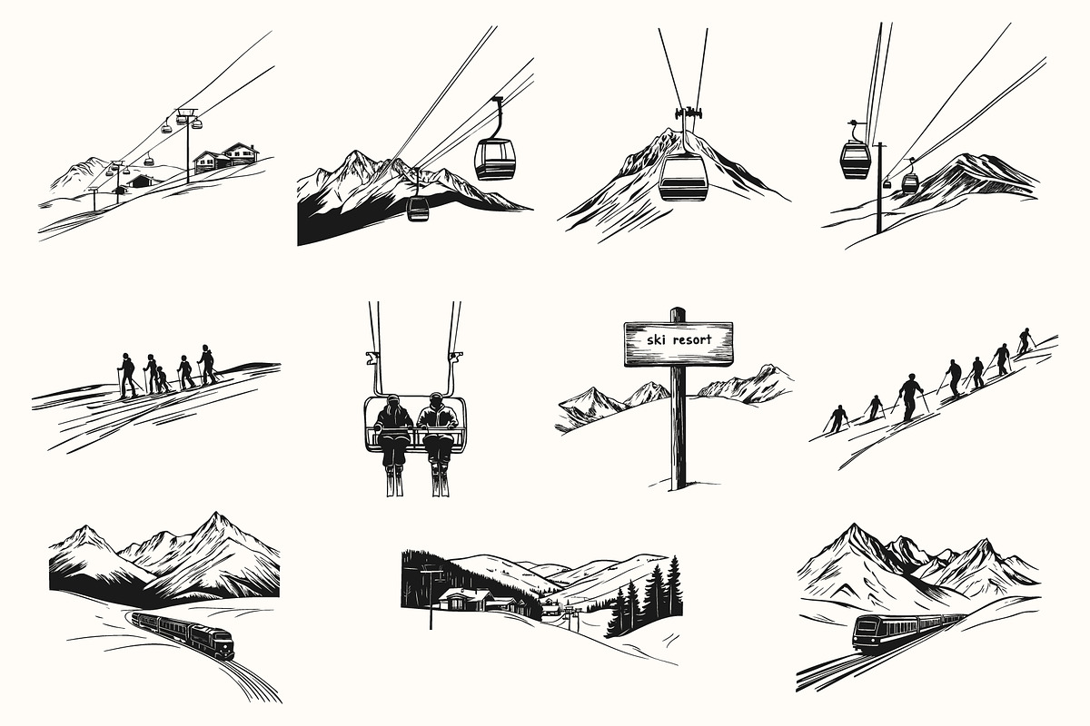 Winter Mountain Ski Resort Set, an Object Graphic by NatalieArtShop (Photo 9 of 12)