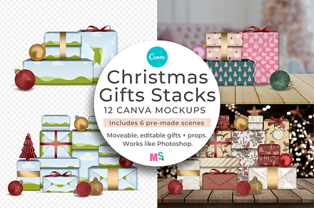 Christmas Gifts Stacks Canva Mockup