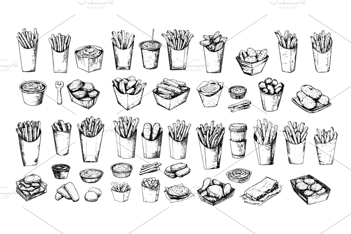 Black ink sketch fried potato, a Food Illustration by Stock-Smart-Start