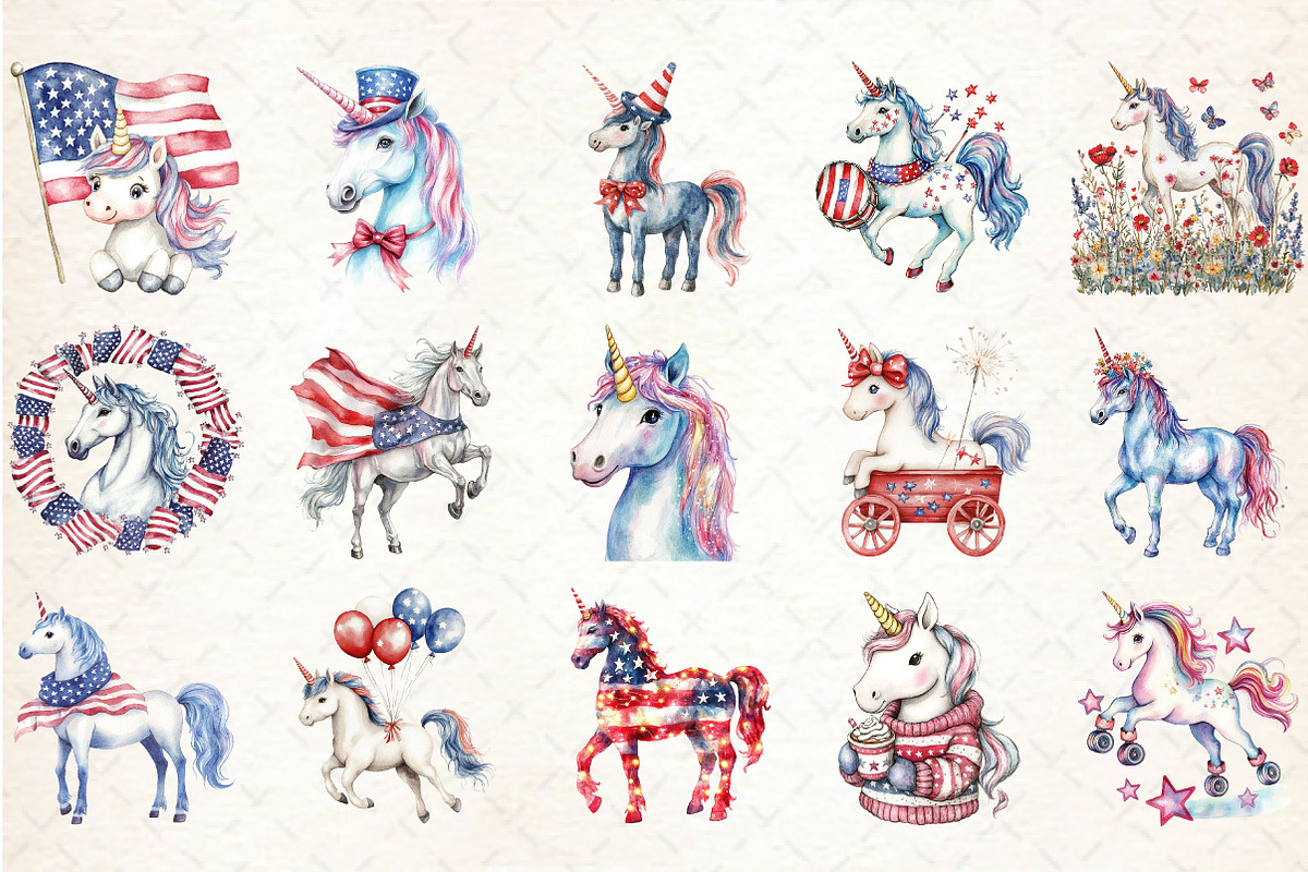 Patriotic Unicorn PNG Clipart, an Illustration by Libby Wishes (Photo 3 of 6)