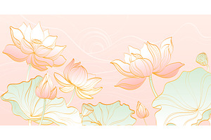 Lotus line golden blooms, an Object Illustration by art PVP - market
