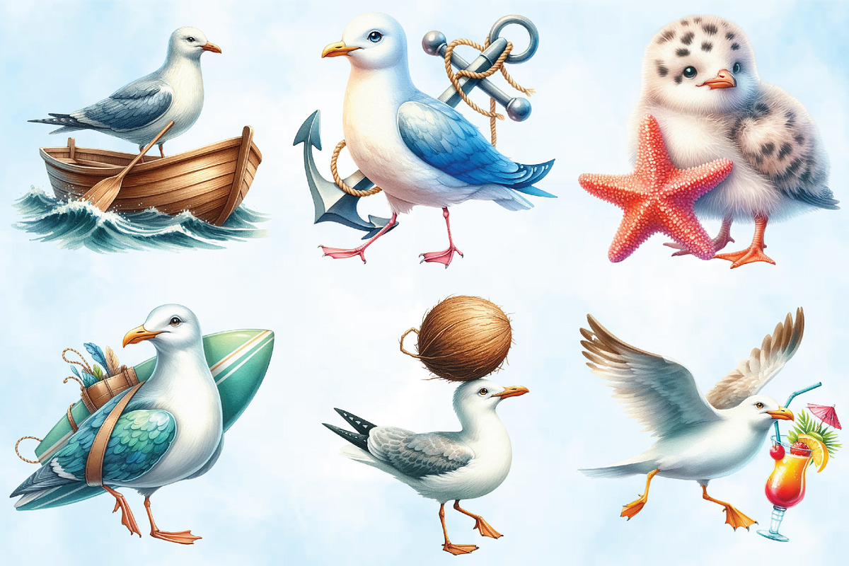 Summer Seagulls Clipart, an Illustration by Craft Nest (Photo 3 of 5)