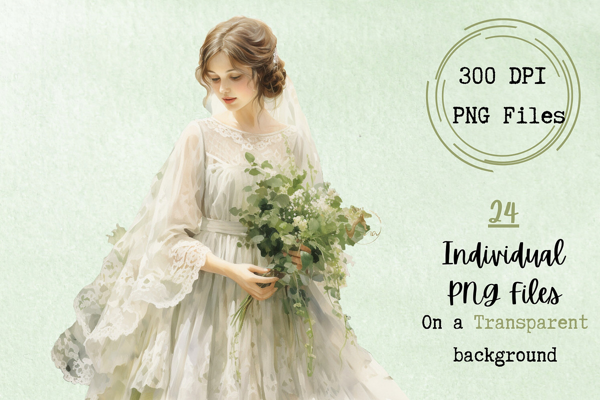 Watercolor Green Brides Clipart, a Person Illustration by NiiiNArt (Photo 3 of 7)