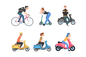 Man and Woman Riding Scooter and, a Person Illustration by TopVectors