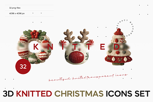 3D Knitted Christmas Icons Set, a Solid Icon by Lumeno
