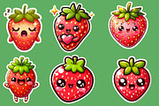 Kawaii  Strawberry Sticker Clipart, an Illustration by Designworld (Thumbnail 2 of 5)
