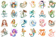 Cute Mermaid Watercolor Clipart, an Illustration by Sublimation Artist (Thumbnail 2 of 6)