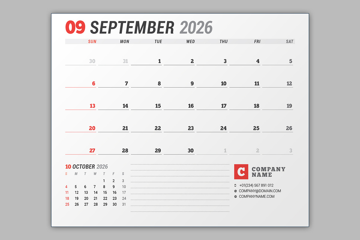 Wall Calendar 2026 (WC037-26-S), a Stationery Template by mikhailmorosin (Photo 4 of 8)