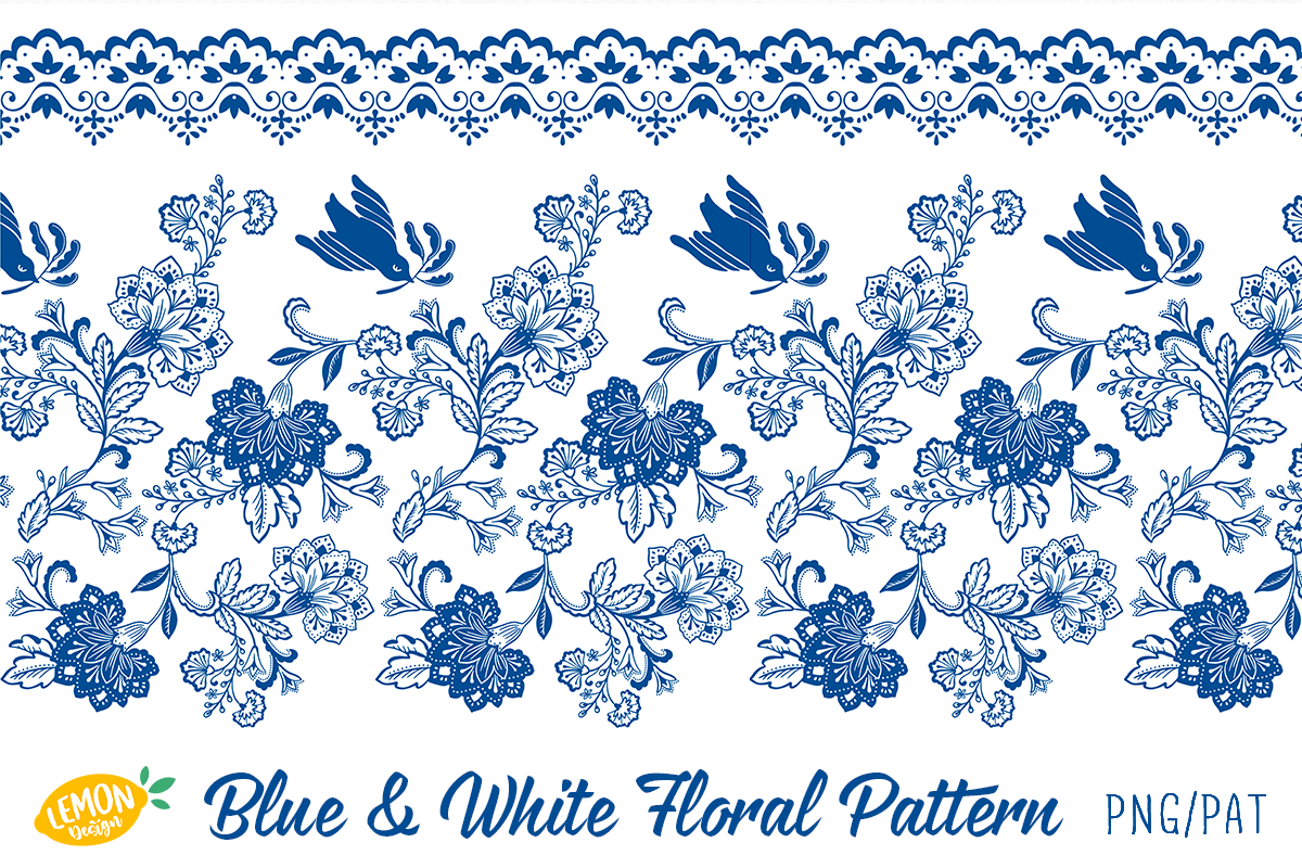 Blue & White Floral Pattern Bundle, a Pattern Graphic by LemonDesign (Photo 6 of 13)