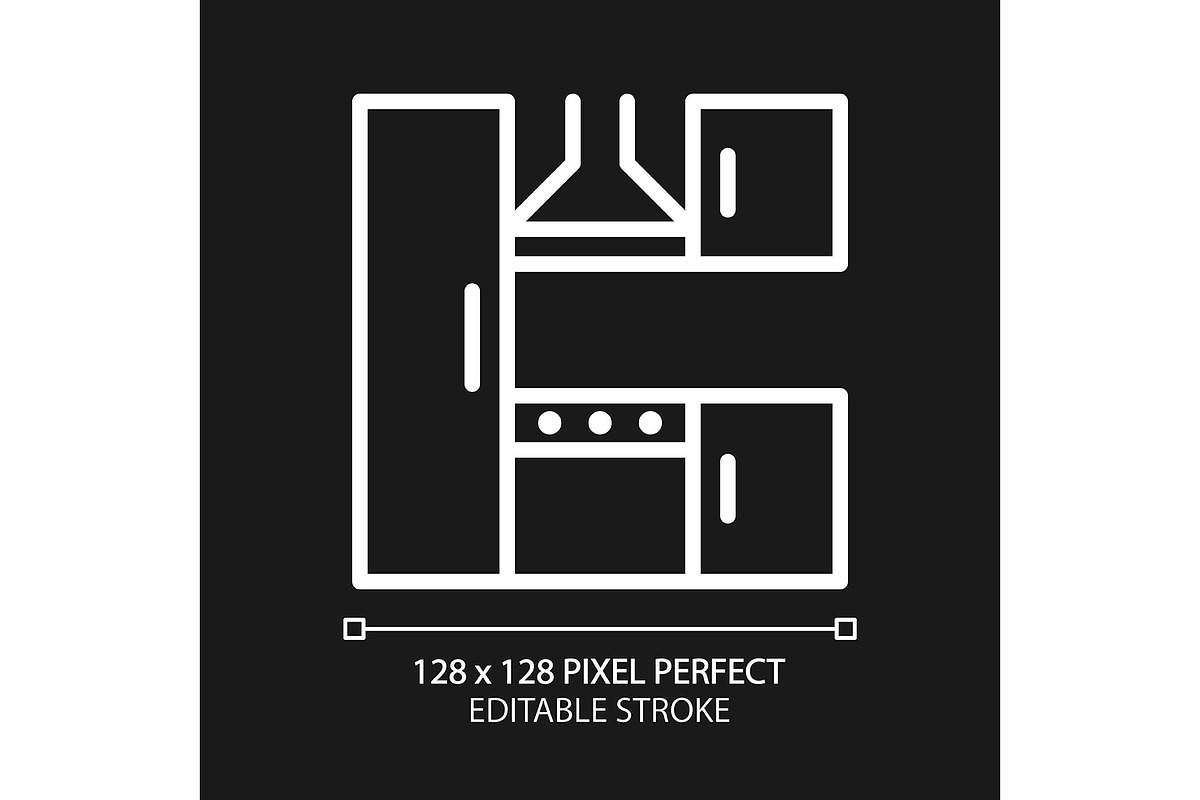 Kitchen set pixel perfect white line, an Icon by IMG Visuals