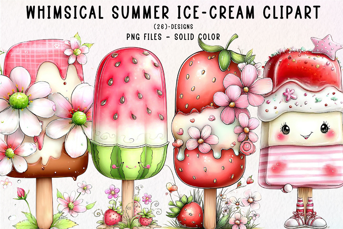 Whimsical Summer Ice-Cream Clipart, an Illustration by CreationArt (Photo 1 of 10)