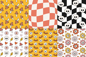 Groovy Halloween Seamless Patterns