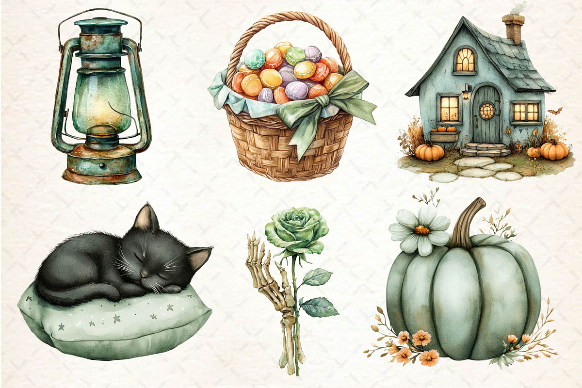 Sage Green Halloween Clipart, an Illustration by Dream Creation (Photo 3 of 7)