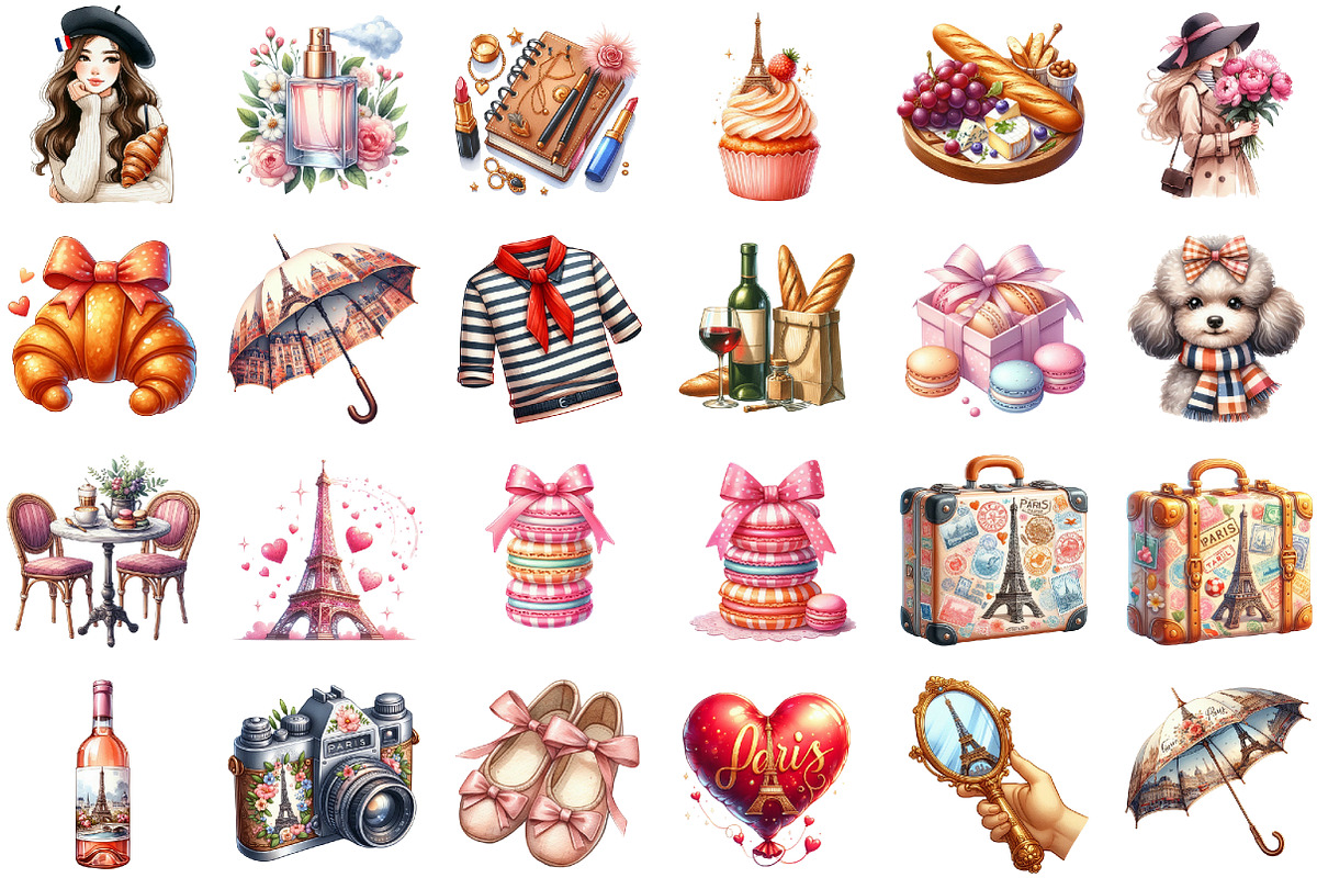 Ooh LaLa Paris Watercolor Clipart, an Illustration by Sublimation Artist (Photo 2 of 6)