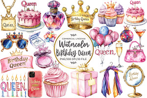 Watercolor Birthday Queen Clipart, an Illustration by OK Design