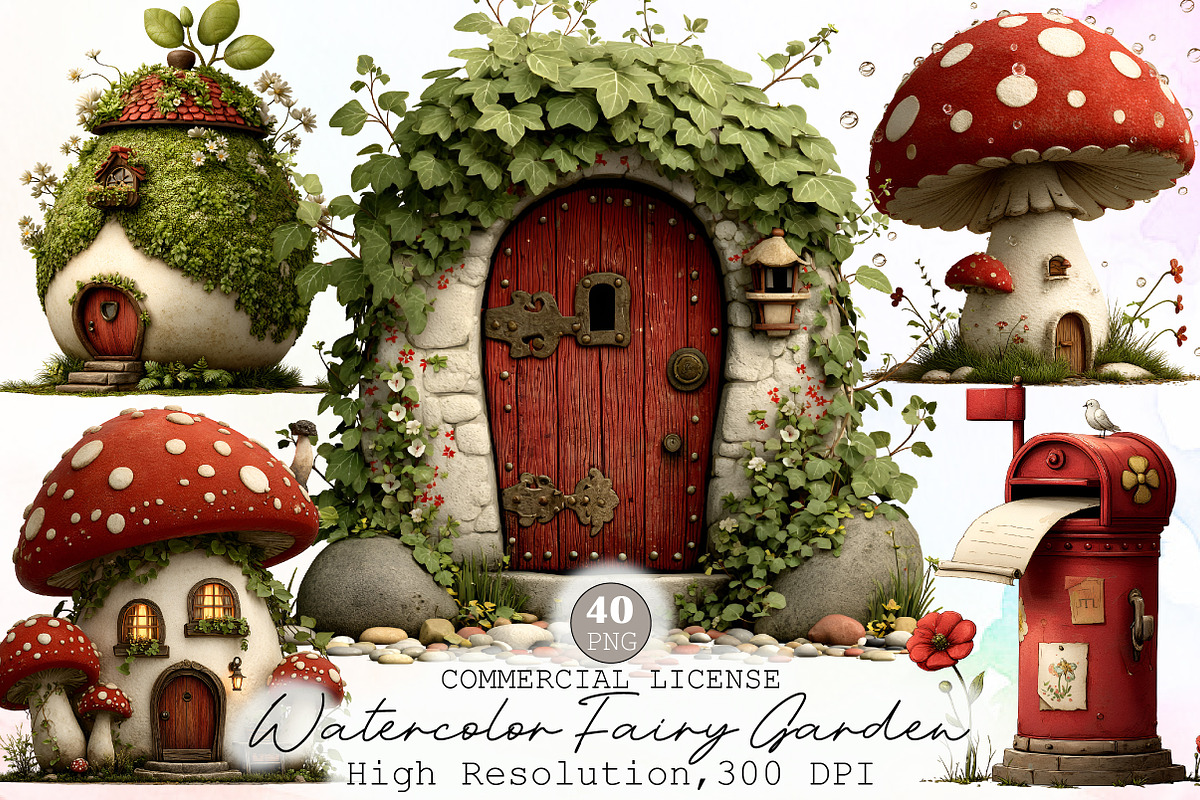 Watercolor Fairy Garden Clipart, an Illustration by Sublimation Artist (Photo 1 of 6)