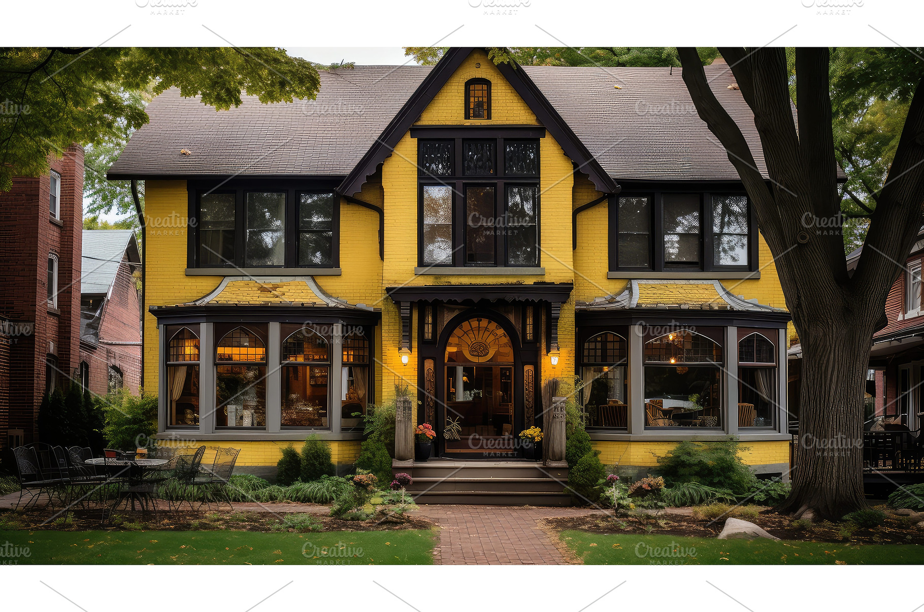detailing yellow brick home ai, an Architecture Photo by pikepicture