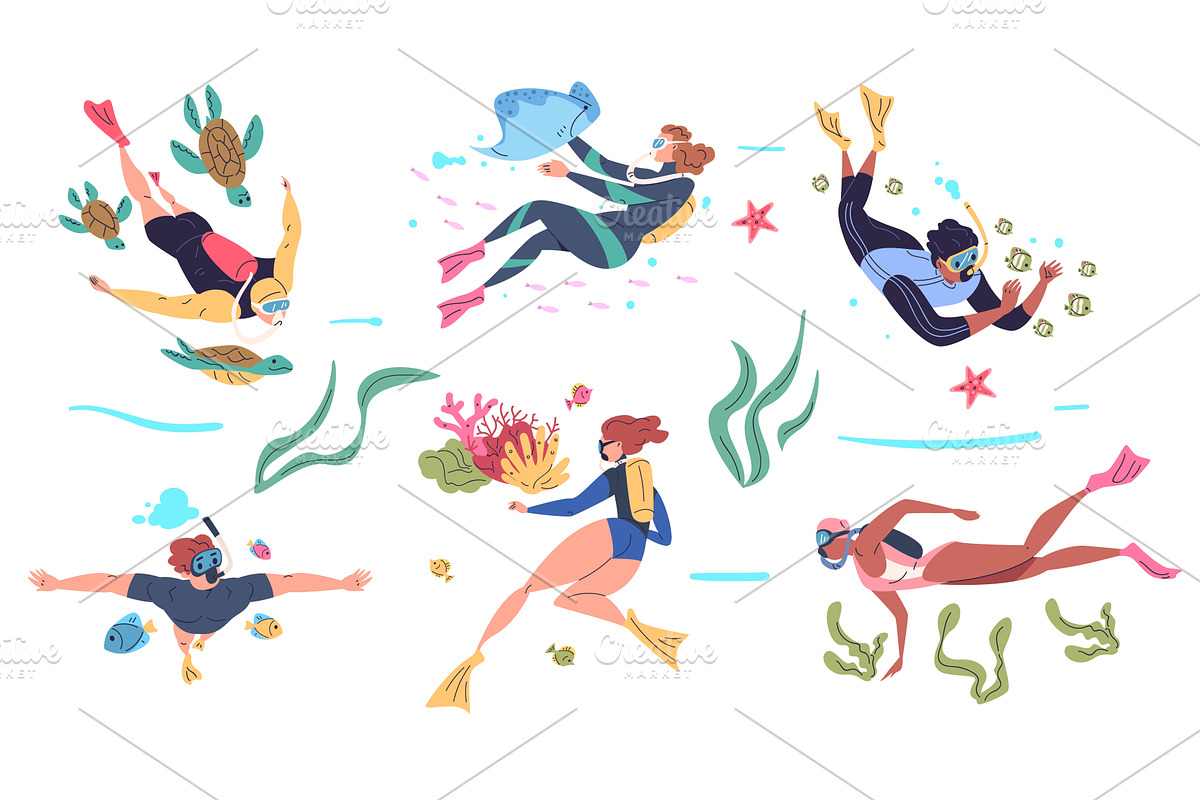 People scuba diving. Diver dive sea, a Sport Illustration by Stock-Smart-Start