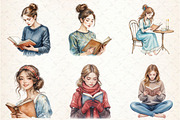 Watercolor Woman Reading Clipart, an Illustration by Rose Art (Thumbnail 3 of 3)