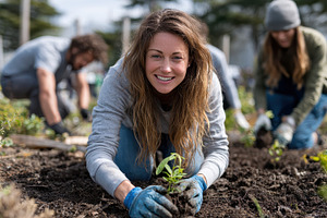 Woman planting seedling in community, a Photo by Pixeness Studio