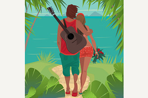 Romantic couple hugs on the island