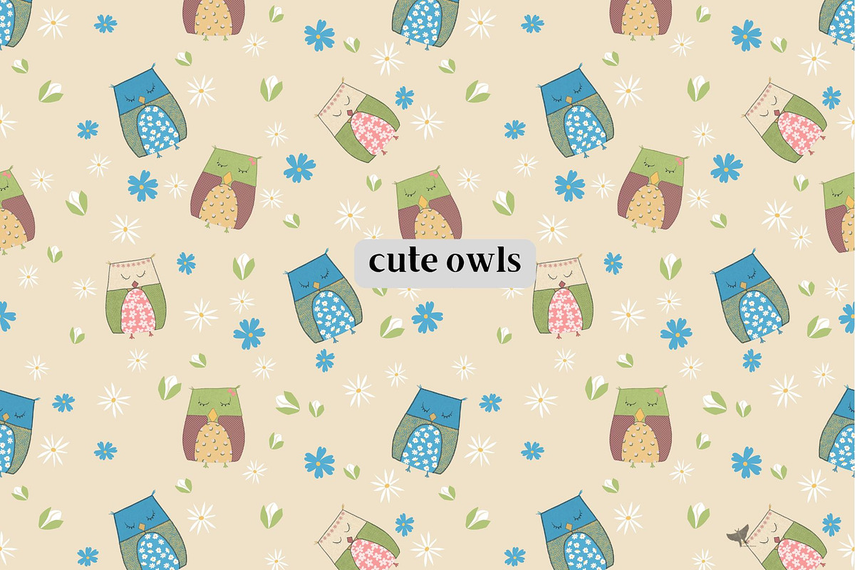 Owl Seamless Pattern with Clipart, a Seasonal Illustration by Kimbella Buckman Designs (Photo 1 of 4)