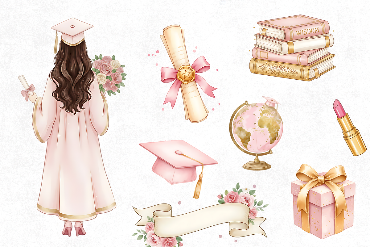 Watercolor Graduation Clipart Bundle, an Illustration by Elegant_Studio44 (Photo 4 of 4)