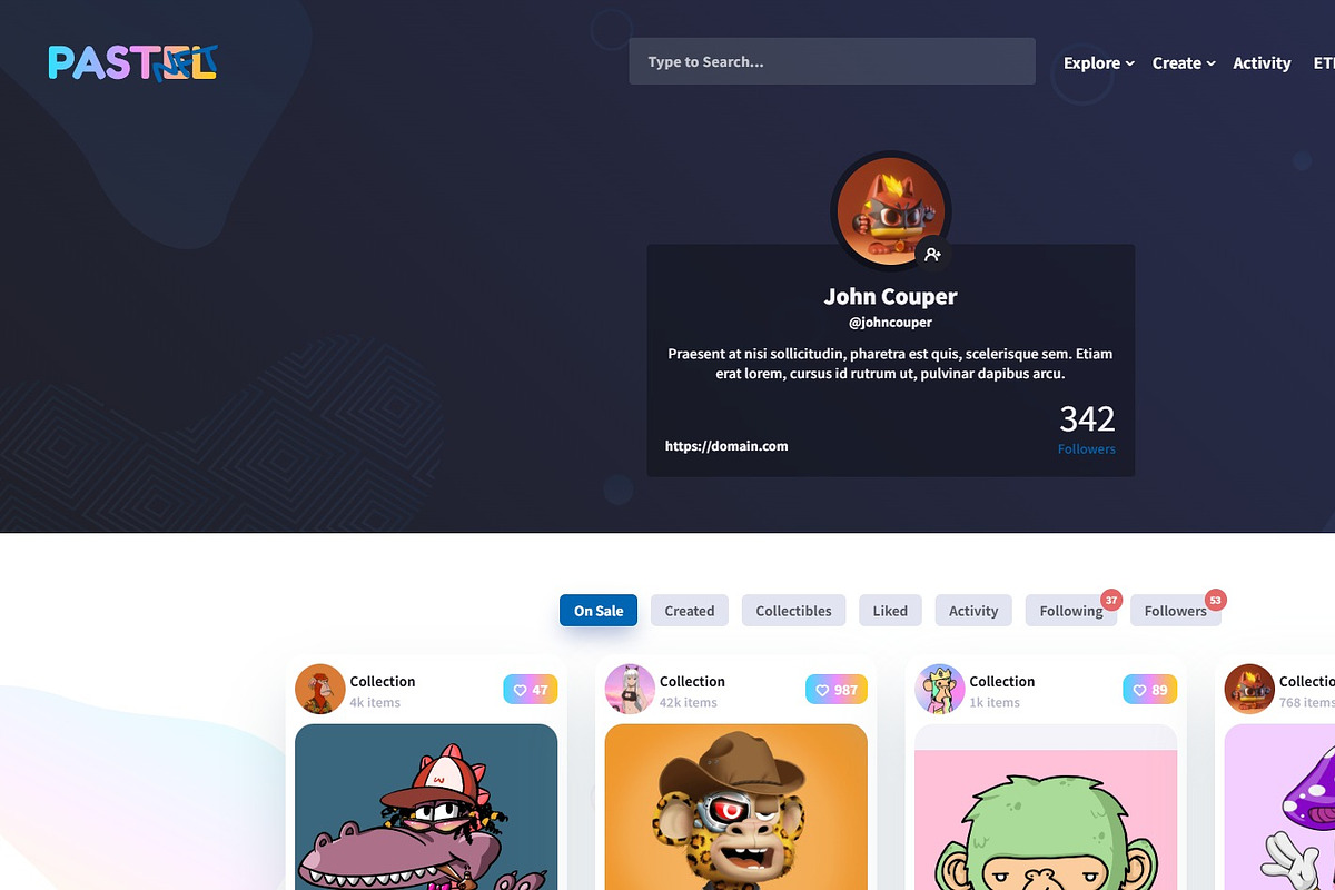 Pastel NFT marketplace HTML template, a Bootstrap Template by IG Design (Photo 10 of 11)