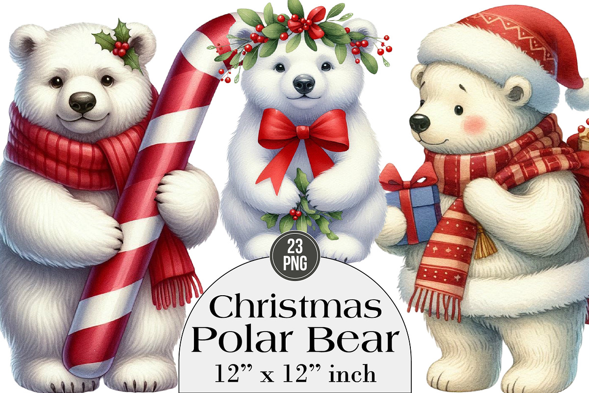 Watercolor Christmas Polar Bear, an Illustration by DreamArtGraphic (Photo 1 of 4)