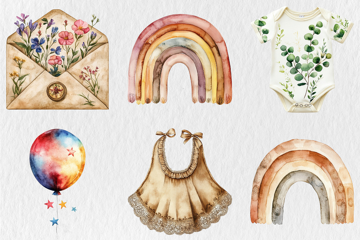 Watercolor Neutral Baby Shower Clipa, an Illustration by Rose Art (Photo 3 of 5)