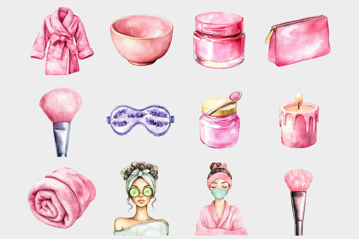 Watercolor Spa Day Clipart, a Seasonal Illustration by Design Market (Photo 3 of 5)