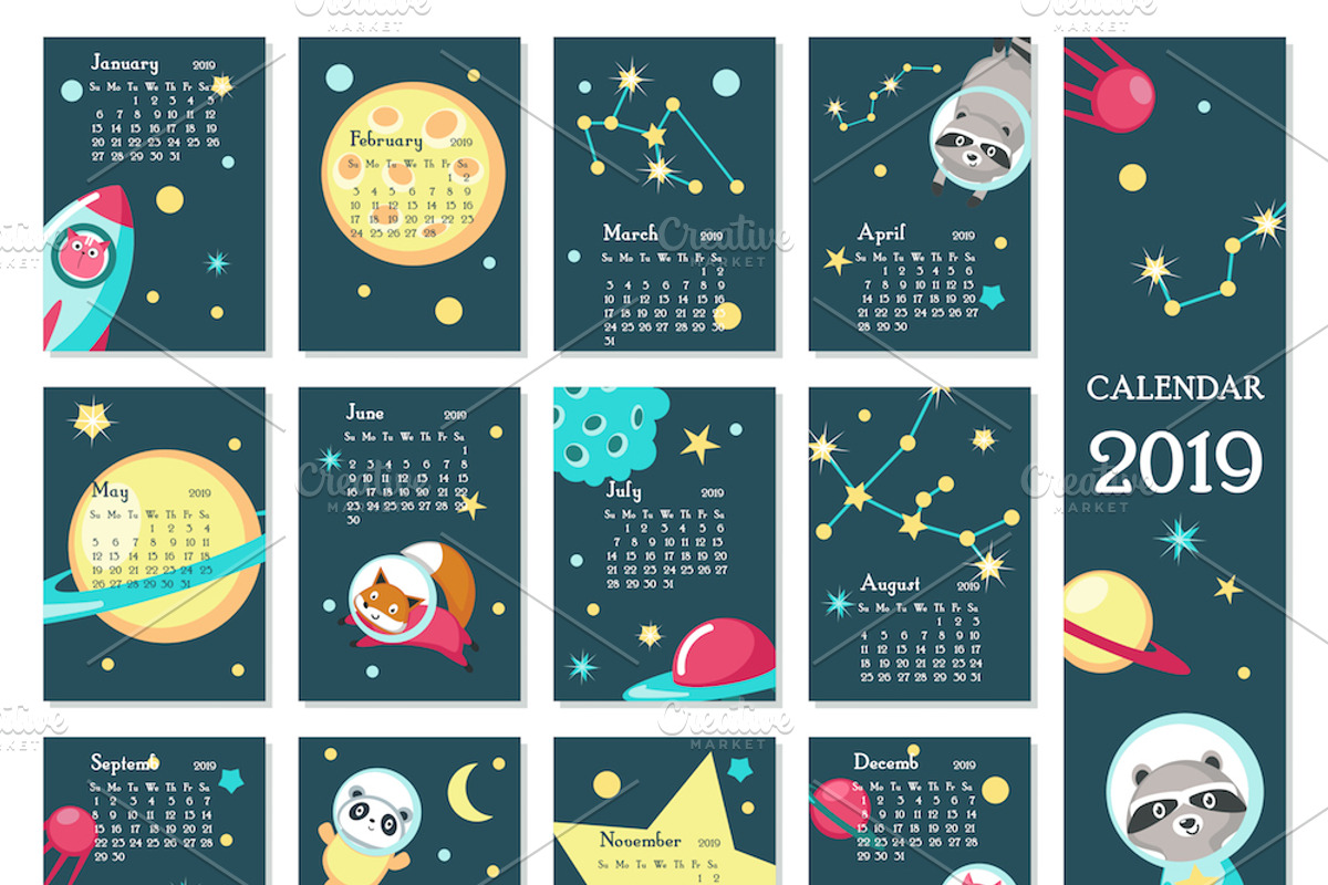 Space animals calendar & planner, a Stationery Template by SiberianArt (Photo 7 of 12)