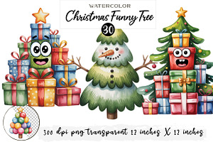 Whimsical Christmas Funny Tree png, an Illustration by Watercolor design