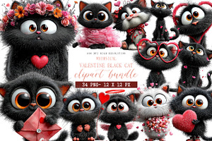 Whimsical Valentine Black Cat Clipar, an Illustration by DreamArtGraphic