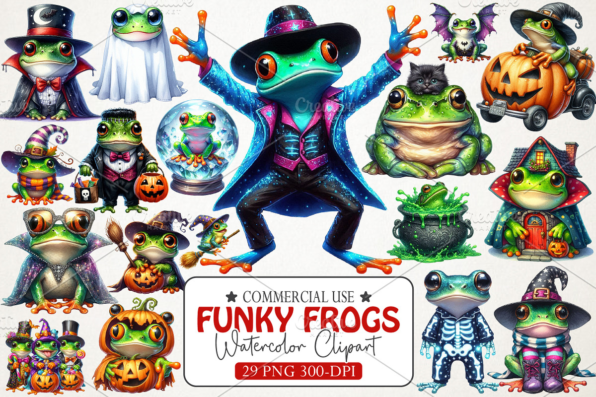 Funky Halloween Frogs Clipart, an Illustration by RobertsArt (Photo 1 of 7)