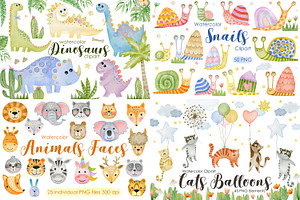 Watercolor Bundle 40 Sets Clipart.