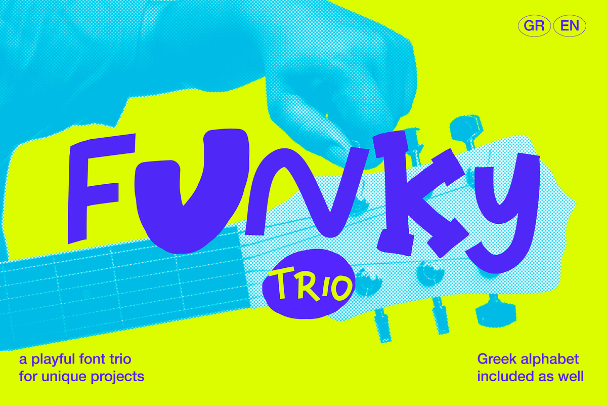 Funky Trio font, a Handwritten Font by George Bourle (Photo 1 of 9)