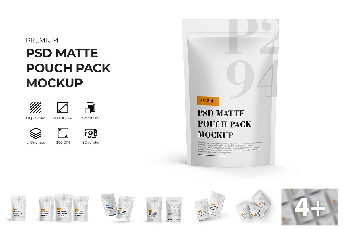 PSD Matte Pouch Mockup, a Packaging Mockup by Ram Studio LLC (Photo 1 of 13)